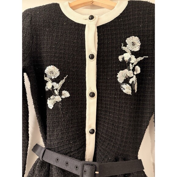 NWOT Self-Portrait BLACK FLORAL TEXTURED KNIT MIDI DRESS, special occasion dress - Picture 7 of 16